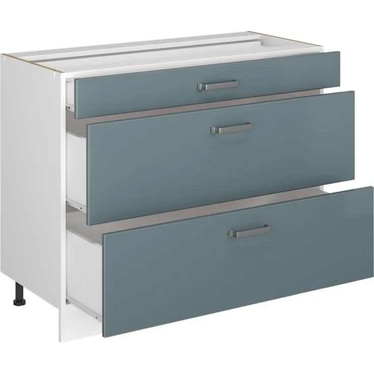 Küchenunterschrank R-Line Blau-Grau/Weiß 100 cm Arbeitsplatte Anthrazit Vicco – Bild 3