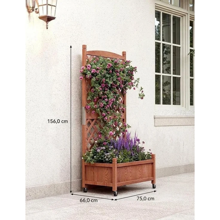 GarveeMore Blumenkasten 1/2 Stk Erhöhtes hochbeet mit Abflusslöchern und feststellbaren Rollen (1 St), Pflanzkasten aus Holz mit Rankgitter,75x66x156cm für Garten,Balkon – Bild 2