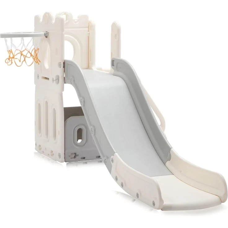 Baby Vivo Kinderrutsche / Rutsche mit Basketballkorb - Schloss in Grau / Beige – Bild 3