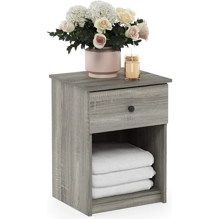 Furinno Lucca Nachttisch, Spanplatte, French Oak Grey, 2-Pack