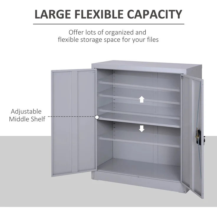Aktenschrank Stahlschrank Mehrzweckschrank mit verstellbarem Regal und Schloss für Arbeitszimmer Wohnzimmer Grau--Grad--92.5x40x80cm--YOUDENOVA – Bild 7