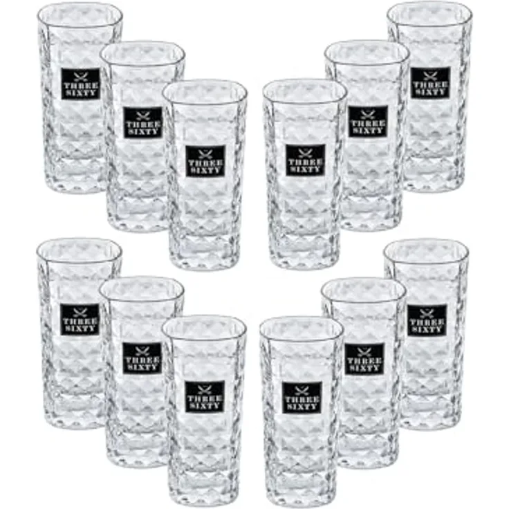 Three Sixty Vodka Longdrinkgläser – 12er Set eckig | 0,3 l geeicht | Original Markengläser aus Glas | Ideal für Gastronomie, Events & Cocktails