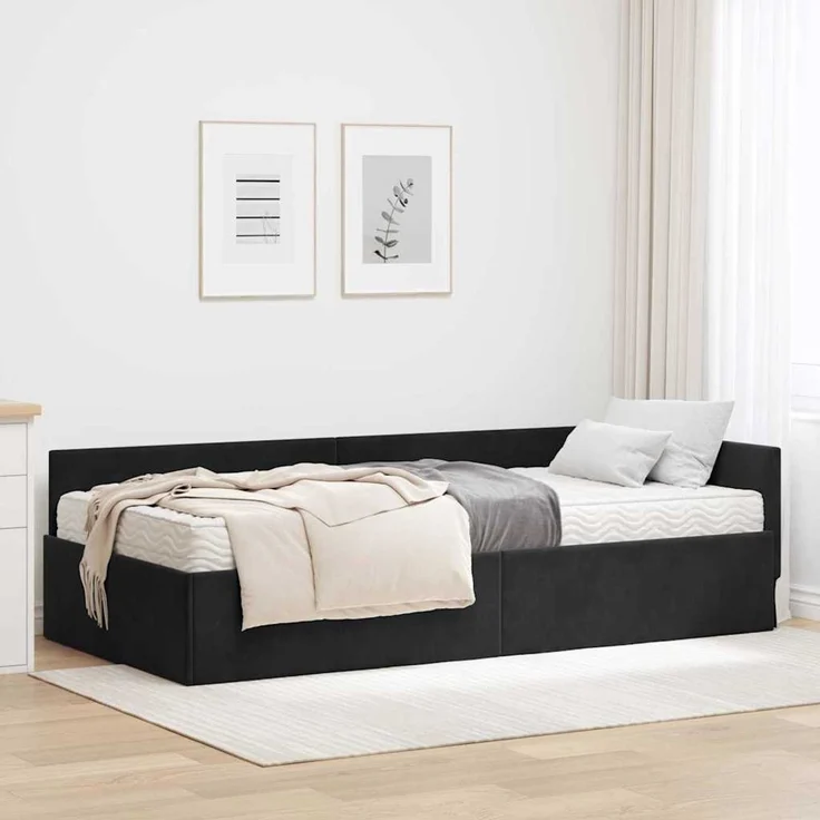 vidaXL Eckbettgestell mit Matratze Sonstiges 2 pcs Schwarz Samt 3393649 – Bild 1