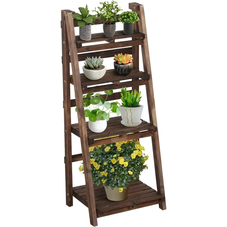 Yaheetech Klappbare Blumentreppe, Blumenregal 4 Etagen, Blumenständer, Standregal, Braun