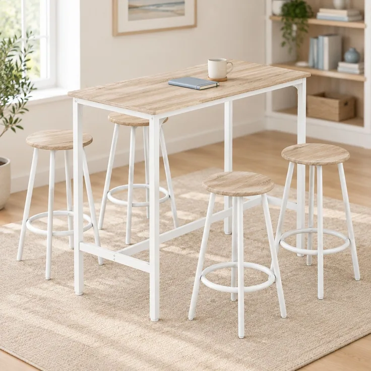 Bartisch-Set 5-teilig mit 4 Hockern, 110x50x89,5 cm, Eiche