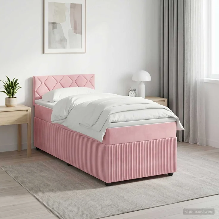 vidaXL Boxspringbett mit Matratze mit Kopfteil Rosa 90 x 200 cm Samt 3451612 – Bild 1
