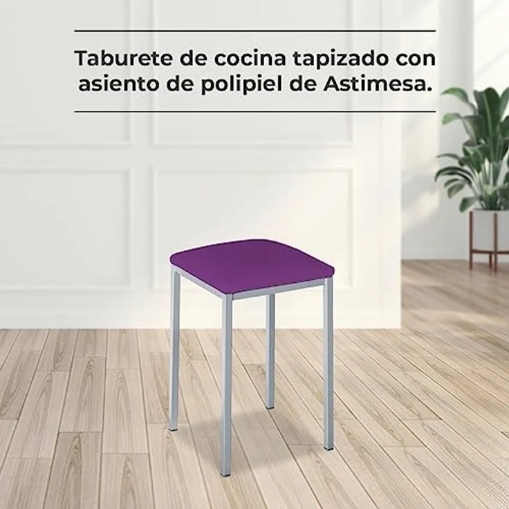 ASTIMESA - Gepolsterter Küchenhocker - Solide und Feste Struktur - Gestell Farbe Aluminium und Sitzfläche aus Kunstleder - Sitzfarbe: Aubergine, Lieferumfang: 2 Stück, Maße: 35 x 35 x 45 cm – Bild 2