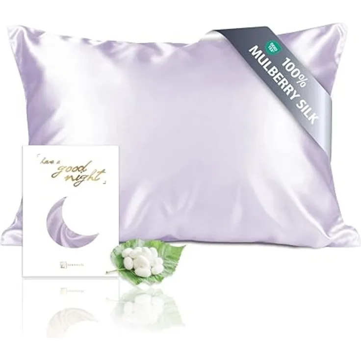 townssilk Beidseitig 100% 19mm Pure Maulbeerseide Kissenbezug für Haar und Haut Gesundheit, 1 Stück 50x80cm Größe Kissenbezug mit verstecktem Reißverschluss 600 Fadenzahl Lavender