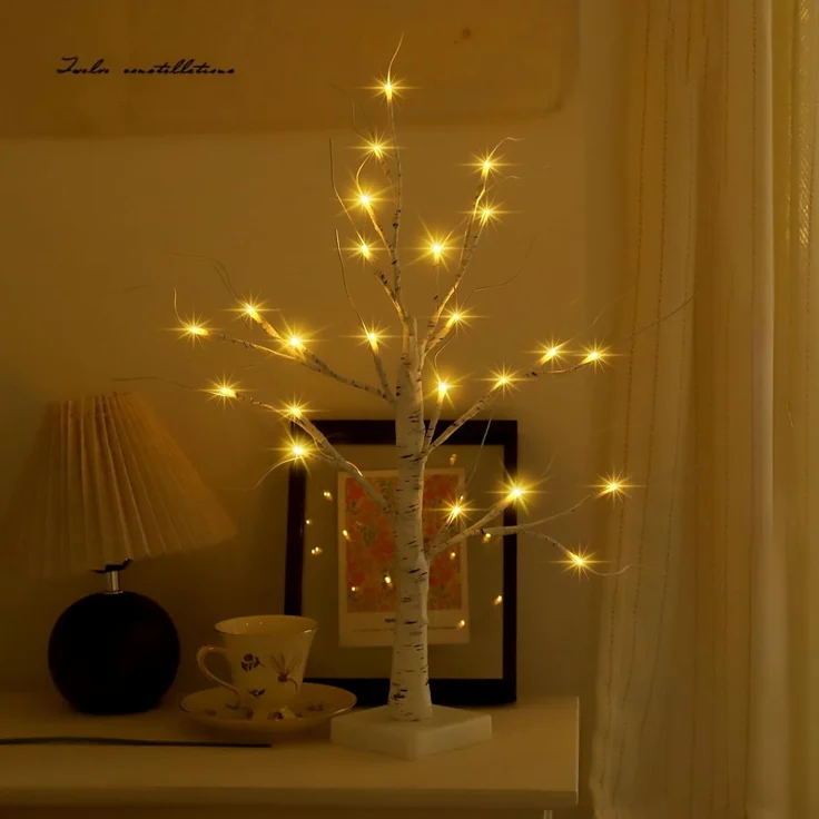Salcar LED-Lichterkette LED Baum Lichter Warmweiß Weihnachten LED Birkenbaum, 1PC 60cm LED Lichterbaum Innen mit 24 LEDs Licht – Bild 7