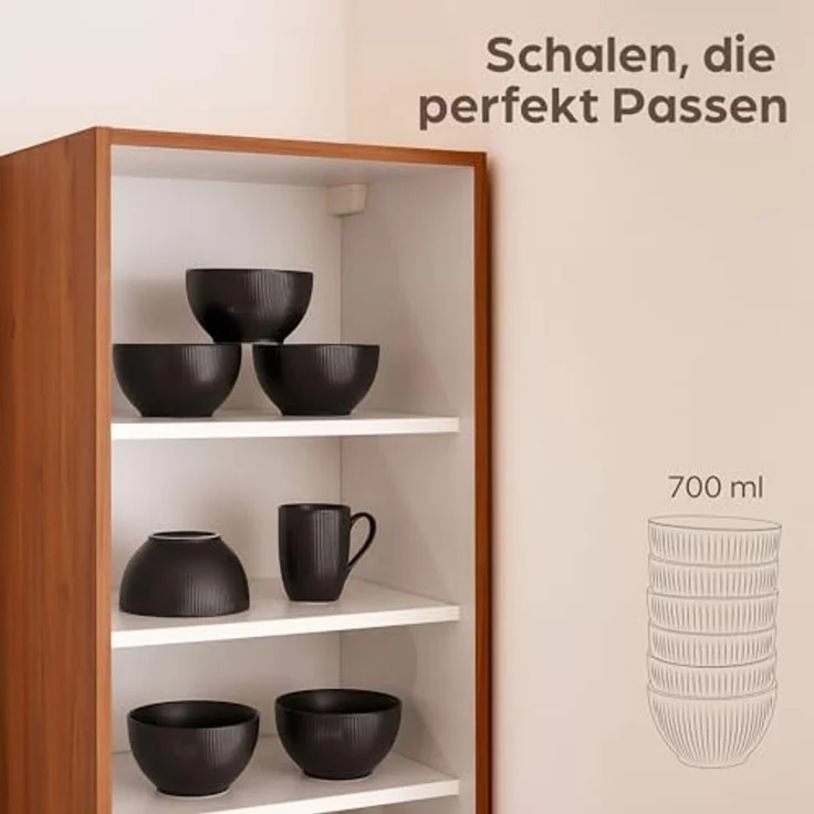 Praknu Müslischale Müslischalen 6er Set - Keramik Schwarz Matt - Große Müsli Schüssel, Keramik, (6er Set, 6-tlg), Mikrowellengeeignet - Müsli Snackschale Schüsseln – Bild 5