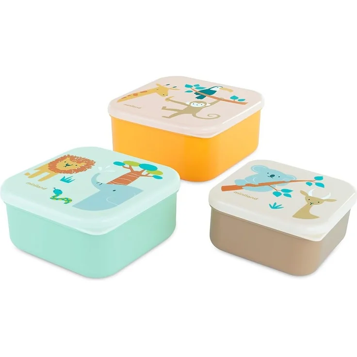 Miniland – Set mit 3 Kinder-Brotdosen, Stapelbare Lunchboxen, Spülmaschinenfest und BPA-frei (Jungle)