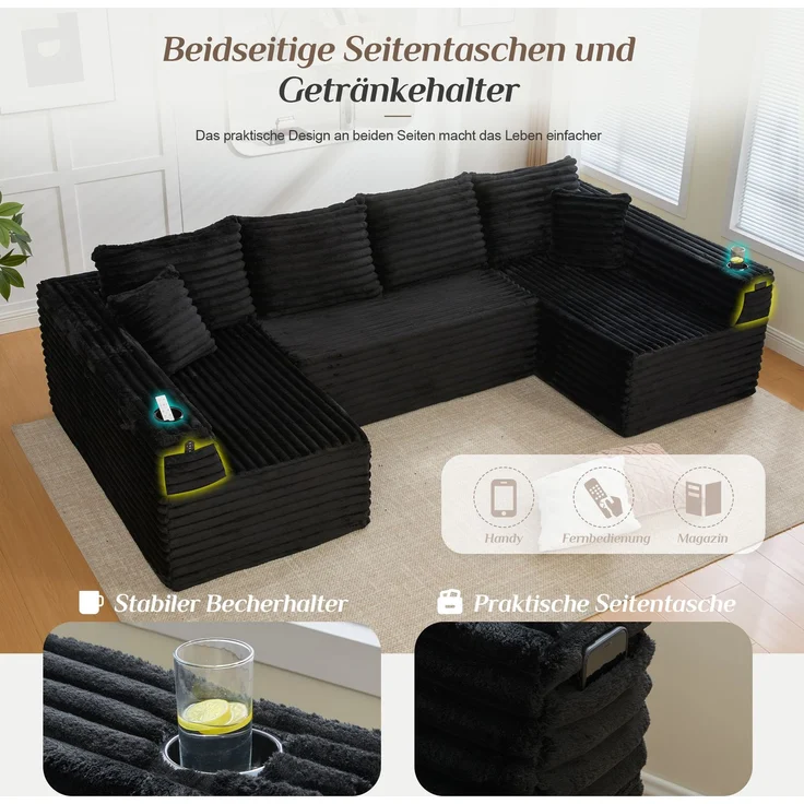 ZUBALIYA Wohnlandschaft 155x88 cm, mit Samtbezug, mit Cordbezug, mit breiten Armlehnen, mit Schaumstoffpolsterung – Bild 7