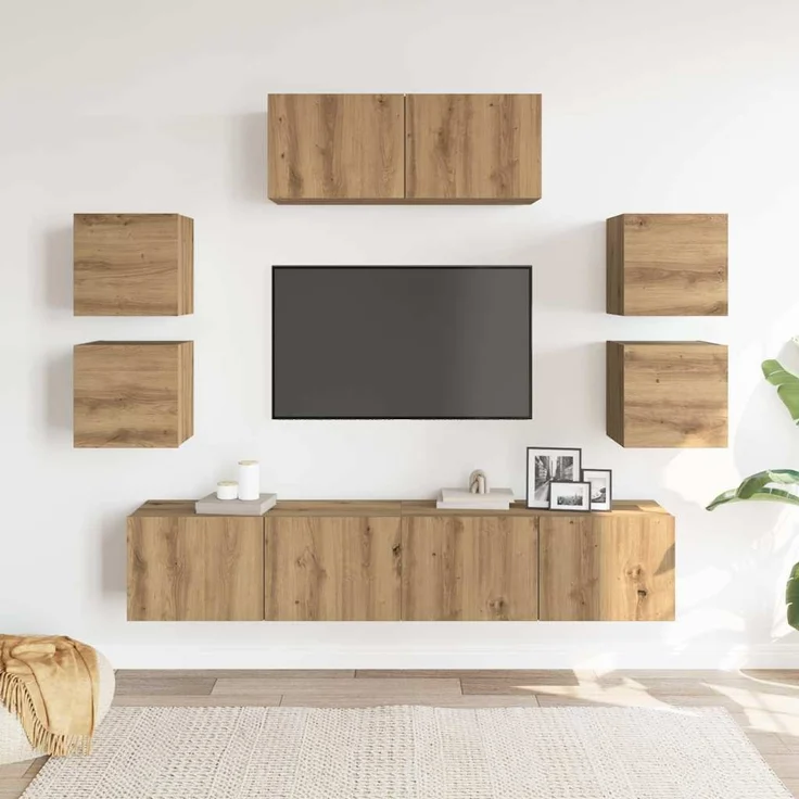 vidaXL 7-tlg. TV-Schrank-Set Wandmontage Artisan-Eiche Holzwerkstoff 3329014 – Bild 2