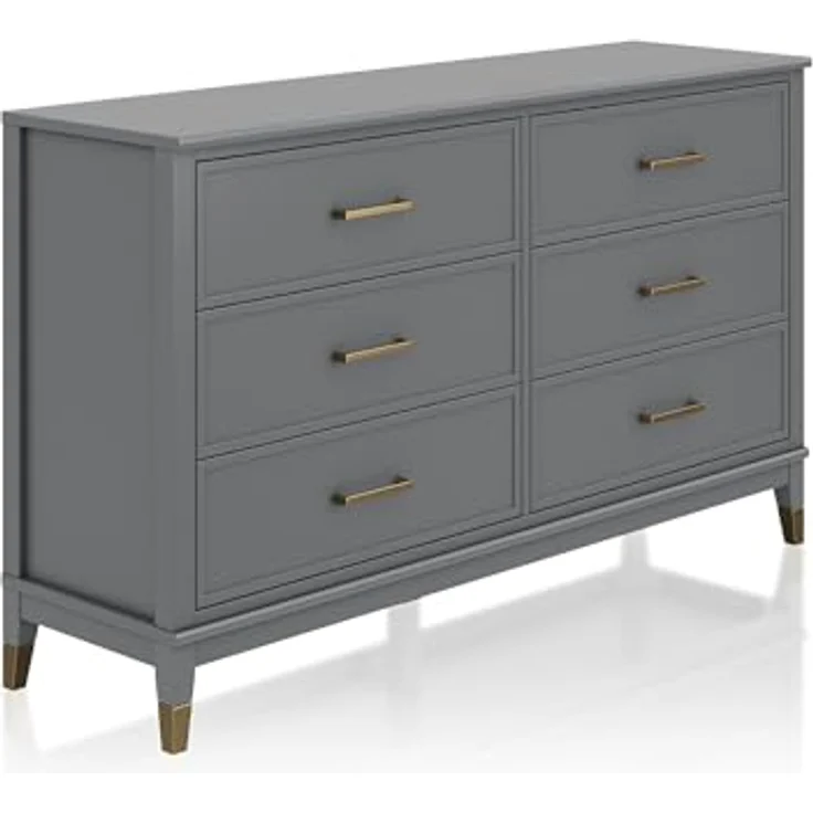 DHP Westerleigh Kommode mit 6 Schubladen, Graphitgrau, 145 x 41 x 85 cm, MDF mit goldfarbenen Griffen, Moderne Schlafzimmerkommode mit viel Stauraum – Bild 4