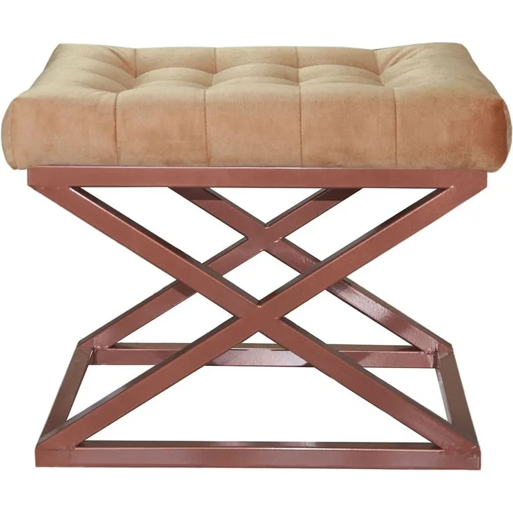 Stylish Pouffe with Metal Frame, 50 x 42 x 40 cm | 100% Polyester Babyface Fabric in Copper & Yellow | Perfect for Modern Living Spaces
