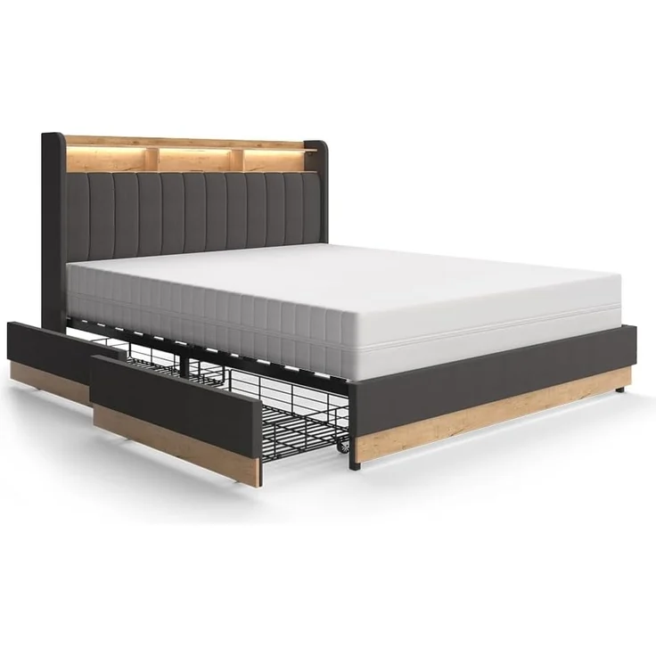 Polsterbett Nura Anthrazit 160x200 cm mit 4 Schubladen Vitalispa – Bild 1