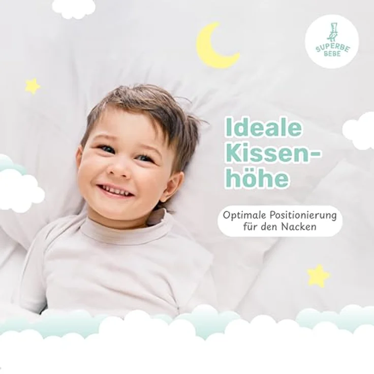 Öko-Tex-Baumwoll-Kinderkissen Weiß - Perfektes Kopfkissen für Kinder von 1 bis 3 Jahren - 33x45 cm Sanftes, hypoallergenes Kissen, leicht zu waschen - Hervorragend für den Schlafbereich und unterwegs – Bild 8