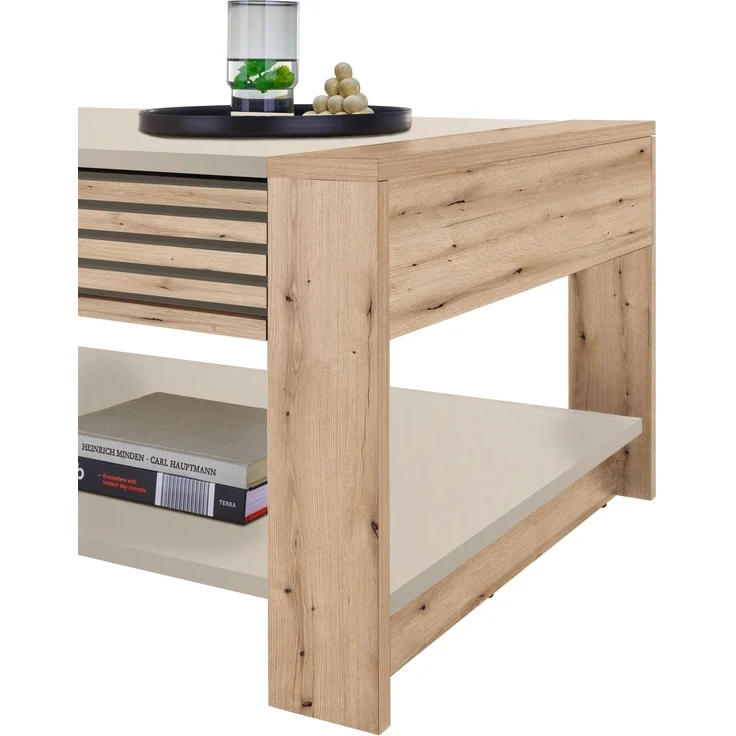Couchtisch >Felipe< Schublade, Artisan Eiche Dekor, kaschmir - 108x42x60cm (BxHxT) – Bild 3