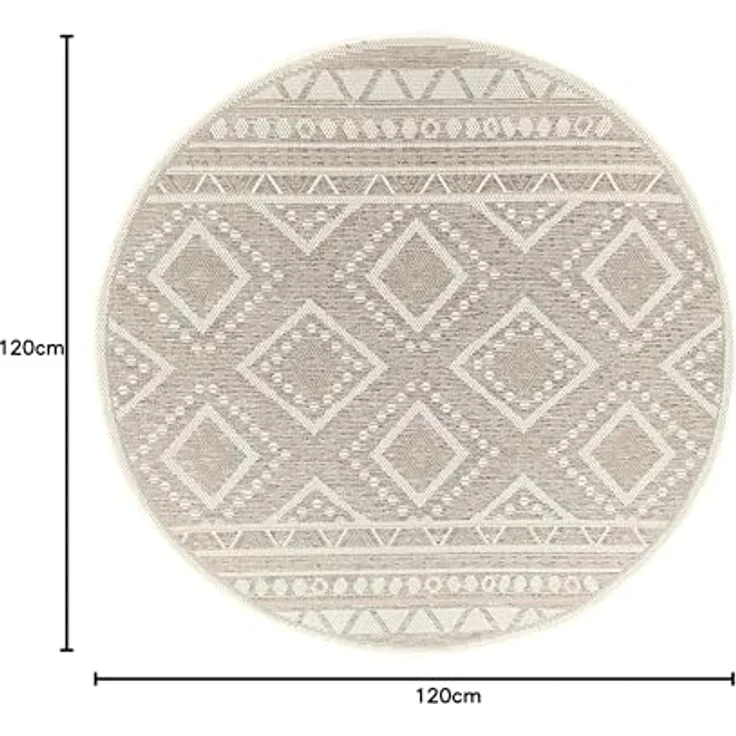 the carpet Calgary - robuster Teppich, Flachgewebe, modernes Design, ideal für Küche und Esszimmer, Vintage-Optik, Boho-Style, besonders flach, auch für den Außenbereich, Beige, 120x120 cm – Bild 4