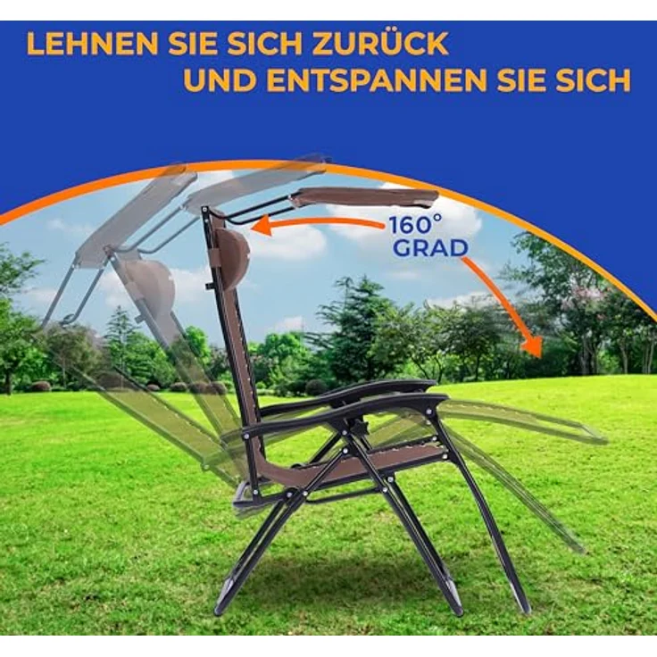 SereneLife Sonnenliege Klappbar 2er Set, Gartenliege Wetterfest zum Liegen & Relaxen, Deckchair mit mit Sonnendach, Beistelltisch & Getränkehalter, Campingstuhl Verstellbar mit Stahlrahmen bis 120 KG – Bild 5
