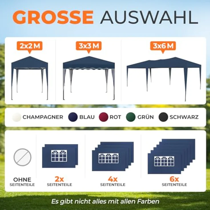 Kronenburg Faltpavillon wasserdicht Pavillon mit 3 Seitenteilen, Gartenzelt, 3x6 m - mit UV Schutz 50+, Blau – Bild 9