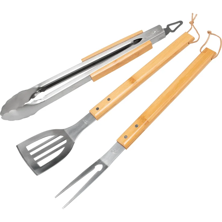 bremermann Grillbesteck-Set Grillbesteck 3er Set // Edelstahl mit Bambusgriffen – Bild 1