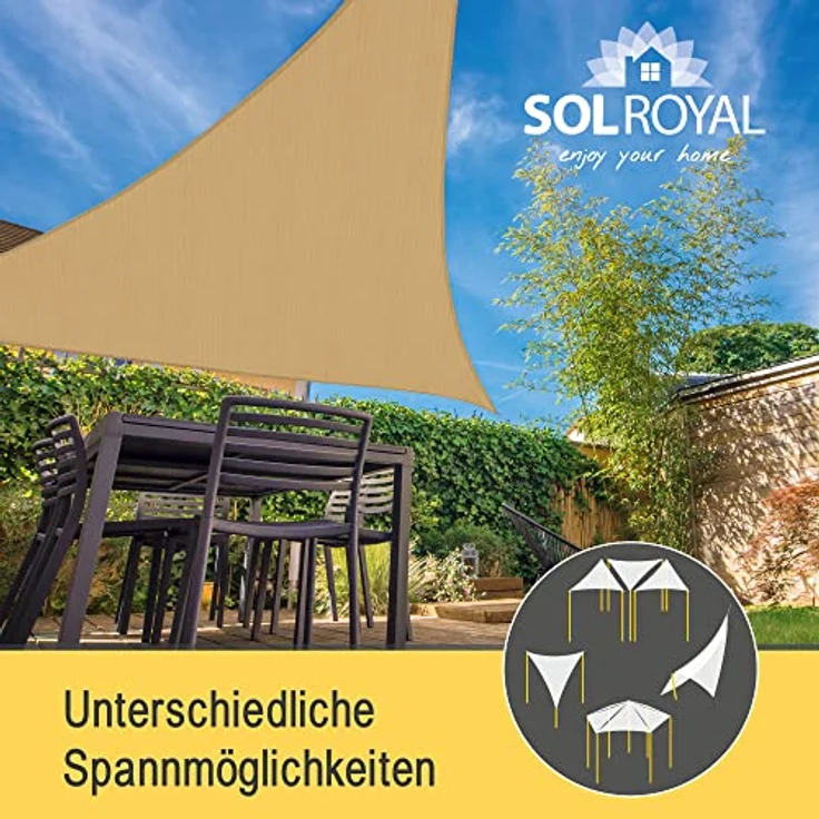 Sol Royal Sonnensegel dreieckig 3 x 3 x 3 m Wasserdurchlässig HDPE Atmungsaktiver Balkon Terrasse Sonnenschutz Segel Sand – Segeltuch UV Sonnenschutz Garten Pool Camping - Shade Sails HS9 – Bild 8
