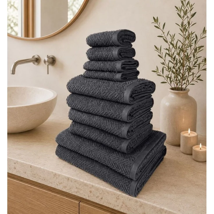 OTTO home Handtuch Set Inga mit Struktur, Duschtücher, Handtücher, Gästetücher, Seiftücher, Frottier (10-St), Strukturierte Handtücher mit Bordüre, 100% Baumwolle, einfarbig, weich – Bild 3