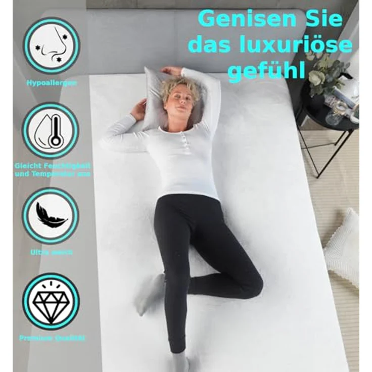 MALIKA® Premium warme Spannbettlaken Cashmere-Touch Bettlaken Jersey Fleece Spannbetttuch Laken, Farbe:Weiss, Größe:120x200 cm – Bild 4