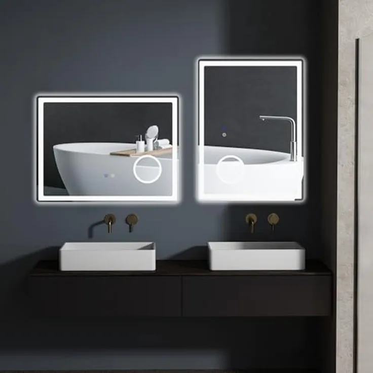 Kleankin Spiegel LED Badezimmerspiegel, Badspiegel mit 3x Vergrößerung (80 x 60 cm Wandspiegel mit Touch-Funktion, 1-St, Memory-Funktion), beschlagfreier Lichtspiegel mit 3 Lichtfarben