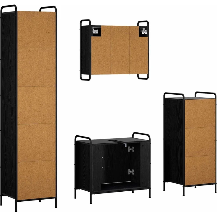 vidaXL Badezimmerschrank-Set 4 stk. Schwarz Eichen-Optik 3444591 – Bild 8
