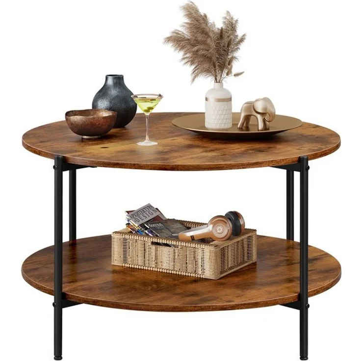 WLIVE Couchtisch Couchtisch rund mit 2 Ebenen, Beistelltisch Holz mit Metallgestell (1 Tisch), Wohnzimmertisch mit Metallrahmen, für Wohnzimmer, Schlafzimmer – Bild 4