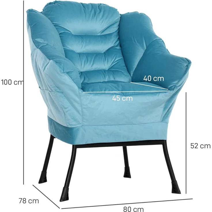 HOMCOM Relaxsessel Sessel Wohnzimmer Loungesessel mit Seitentasche, Stahlbeine (Polstersessel, 1-St, Einzelsessel), für Schlafzimmer, Wohnzimmer, Blau – Bild 3