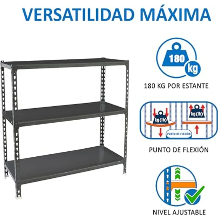 Simon Rack Schwerlastregal, 1000 x 900 x 300 mm, Bis 180 kg Belastbar, 3 Verstellbare Ablagen, Kellerregal, Lagerregal, Anthrazit - Simonclick – Bild 5