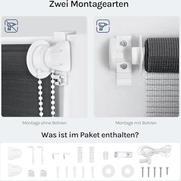 WOLTU Doppelrollo Klemmfix ohne Bohren Anthrazit 150x80 cm (LxB), Duo Rollo Zebrarollo Fensterrollo Klemmrollo Seitenzugrollo Easyfix lichtdurchlässig & verdunkelnd Rollos für Fenster und Tür – Bild 5