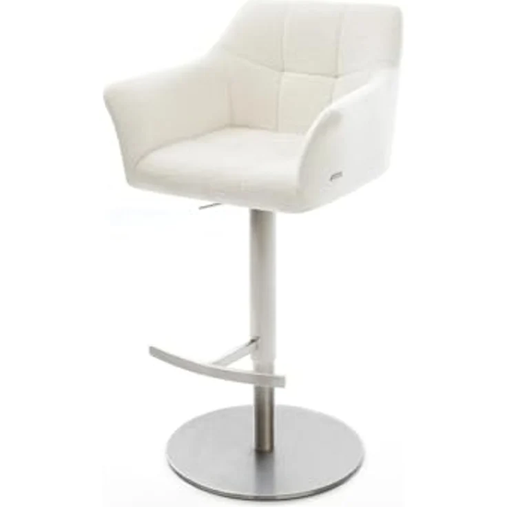 Barstuhl Yulo-Flex Bouclé Soft Beige Drehfuß höhenverstellbar Edelstahl Silberfarben – Bild 2