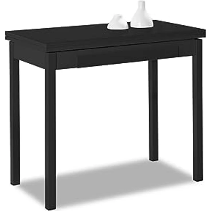 ASTIMESA - Küchentisch mit Schublade - Tisch mit Glasplatte in Schwarz - Minimalistisch - Gestell aus schwarzem Laminat - Tisch ausziehbar von 80 x 40 cm bis 80 x 80 cm – Bild 1