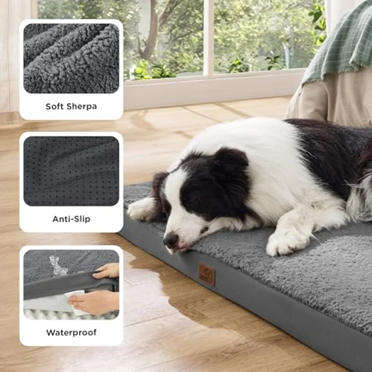 BEDSURE orthopädisches Hundebett Grosse Hunde - 112 x 81 x 7.6 cm Hundekissen flauschig Hundematte waschbar Hundematratze in dunkelgrau für große Hunde – Bild 4