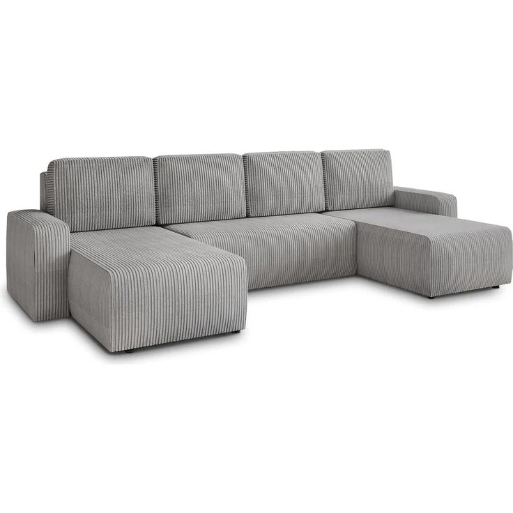 Wohnlandschaft mit Schlaffunktion Roma - U-Form Couch, Schlafsofa mit Bettkasten, Couchgranitur mit Bettfunktion, Big Sofa, Cord Stoff (Grau (Poso 110)) – Bild 1