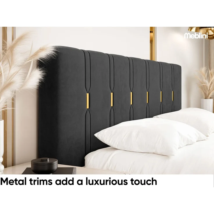 MEBLINI Polsterbett 120x200 mit Lattenrost mit Matratze – FABIO – Schwarz Samt – Doppelbett mit Bettkasten - Stauraumbett - Kopfteil Bett mit Stauraum – Bild 4