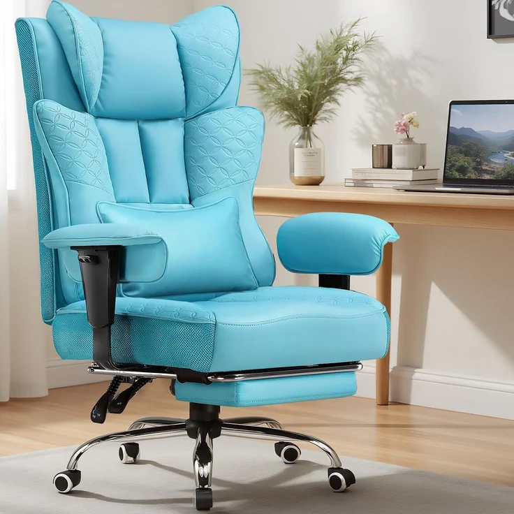 GTPLAYER Bürostuhl, Ergonomischer Gaming Stuhl mit Fußstütze Chefsessel bis 200kg, PU-Leder Schreibtischstuhl mit Taschenfeder-Kissen und Lendenwirbelstütze, Höhenverstellbar Home Office Stuhl – Bild 2