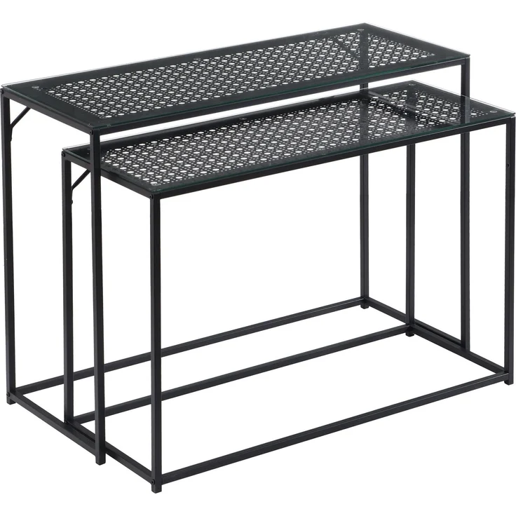 FineBuy Konsolentisch Set 2er Metall mit Glasplatte, Moderne Dekotische für Flur Wohnzimmer, Schmale Ablagetische im Industrial Design, platzsparend und ineinander schiebbar – Bild 6