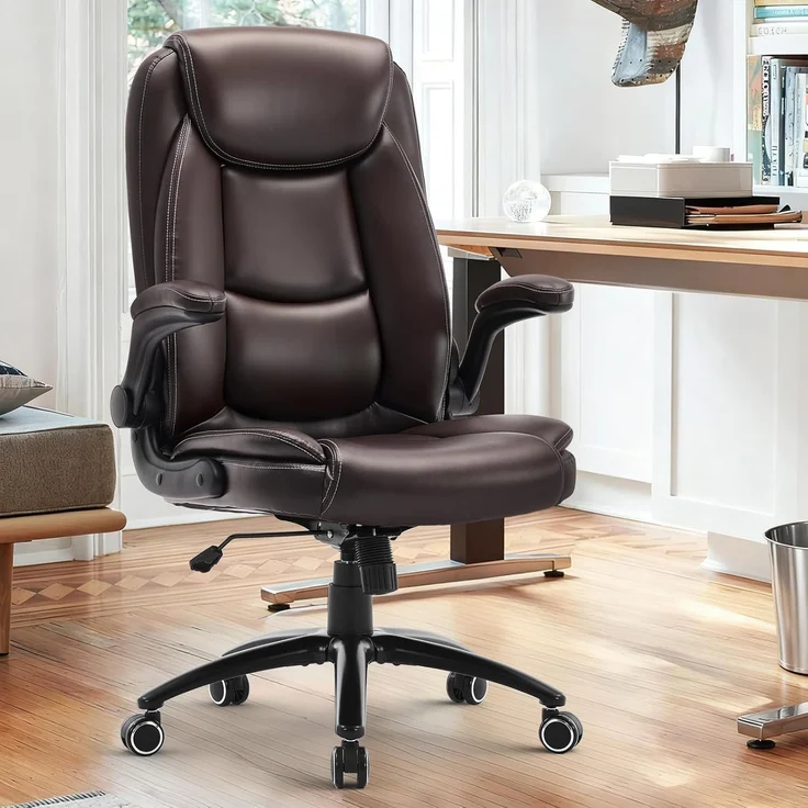 COLAMY Ergonomischer Bürostuhl, Office Bürostuhl Ergonomisch, 360° Drehung Chefsessel Schreibtischstuhl mit Hochklappbaren Armlehnen, Verstellbarer Rückenlehne, Höhe & Kippspannung, Braun – Bild 3