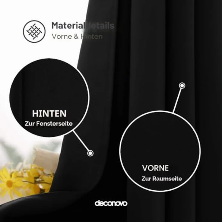 Deconovo Vorhänge Blickdicht Thermogardinen mit Ösen Übergardinen Schwarz | 1 Stück, H280 x B140 cm, Hitzeschutz, Sichtschutz für Wohnzimmer und Schlafzimmer, Blackout Curtain, Verdunkelungsvorhang – Bild 4