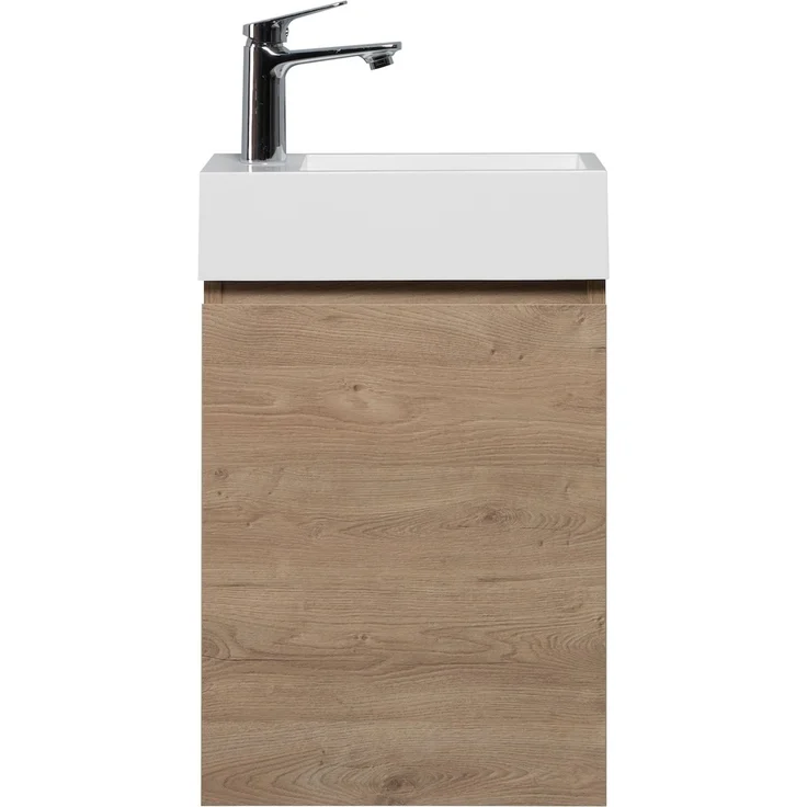 Badplaats Gäste-WC Waschtisch Set Angela 40x22 cm Kastanien Eiche - Platzsparend Badmöbel Set mit Waschbecken und Unterschrank, Soft-Close – Bild 3