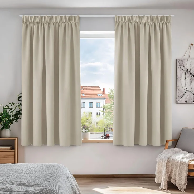 Deconovo Vorhänge Wohnzimmer mit Kräuselband Blickdicht Thermogardine Creme | 2er Set, H 160 x B 140 cm, Gardinen für Schienensystem, Wärmeisolierende Vorhänge, Gardinen Kinderzimmer, Vorhang Kurz