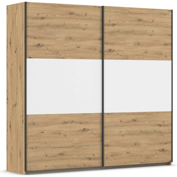 Rauch Möbel Neo, Schwebetürenschrank, Kleiderschrank, Kleiderschränke, Garderobe, Schrank mit Stauraum, 2-türig, Farbe Eiche Artisan/Alpinweiß, 218 x 210 x 59 cm – Bild 1