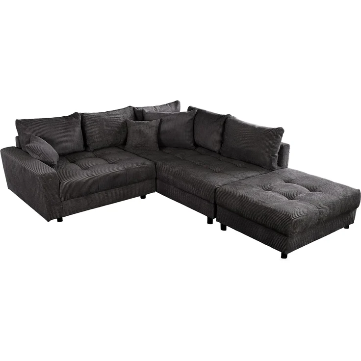 riess-ambiente Ecksofa KENT 220cm dunkelgrau, Set 2 Teile, Wohnzimmer · Couch · Cord-Bezug · Federkern · inkl. Hocker · Design – Bild 1