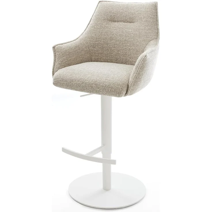 Barstuhl Alja-Flex Webstoff Soft Beige Drehfuß höhenverstellbar Metall Weiß Taschenfederkern – Bild 2