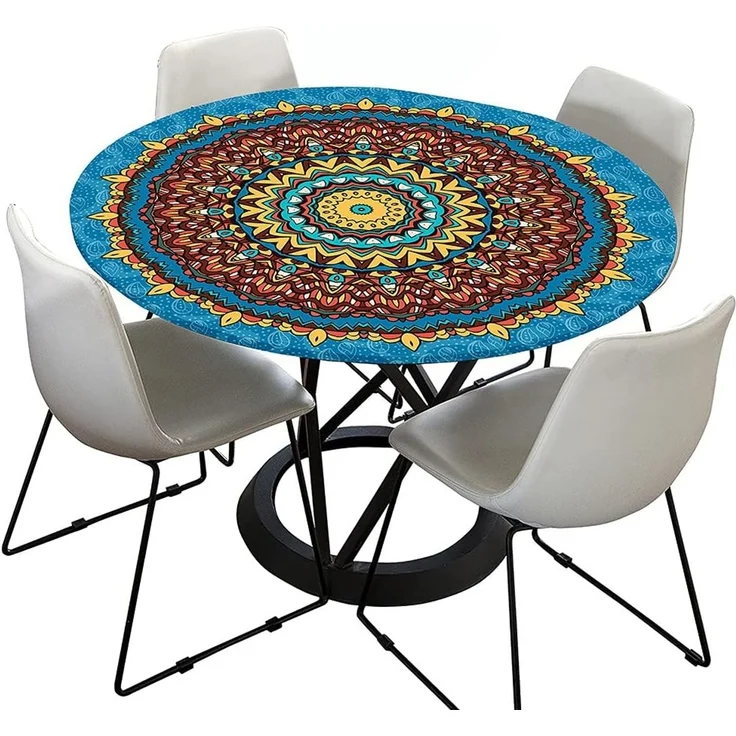 FANSU Runde Tischdecke Garten Abwaschbar, 3D Motiv Serie Polyester Fleckschutz Tischdecken Größe wählbar für Gartentisch, Outdoor in Kiche, Haushalt & Wohnen (Blaues Böhmen,150cm) – Bild 4